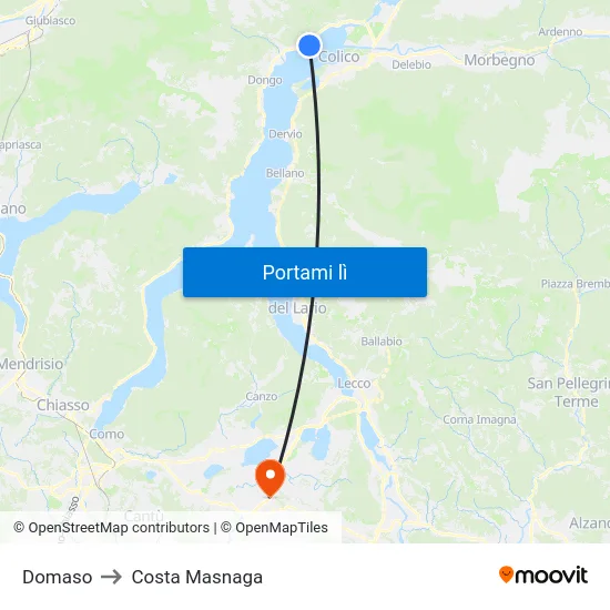 Domaso to Costa Masnaga map