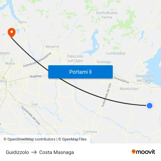 Guidizzolo to Costa Masnaga map