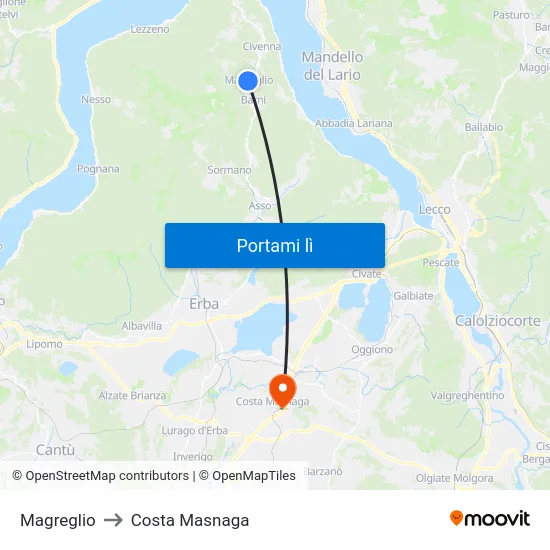 Magreglio to Costa Masnaga map