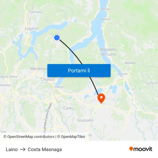Laino to Costa Masnaga map