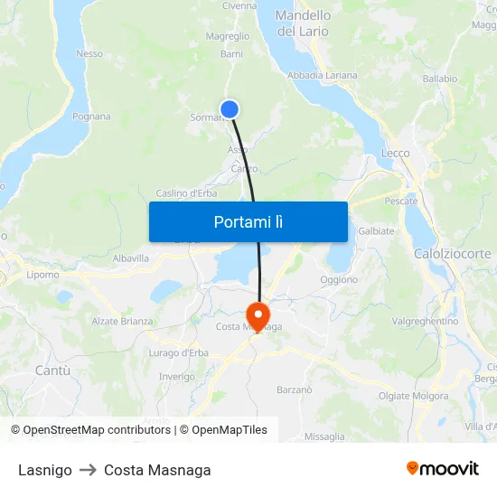 Lasnigo to Costa Masnaga map