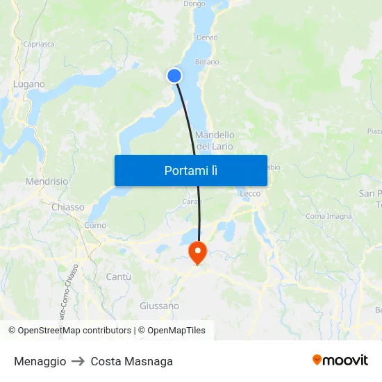 Menaggio to Costa Masnaga map