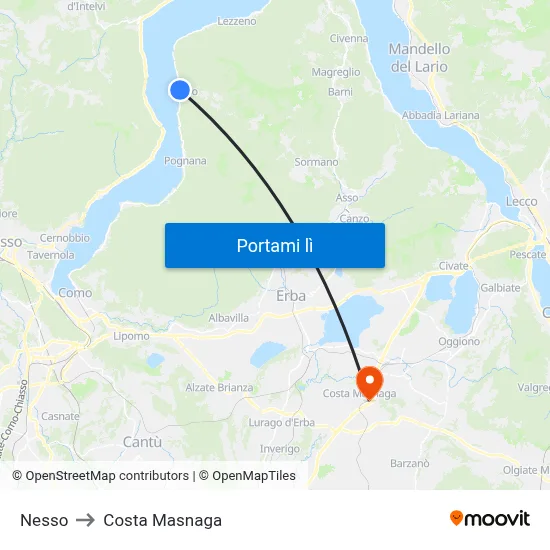 Nesso to Costa Masnaga map
