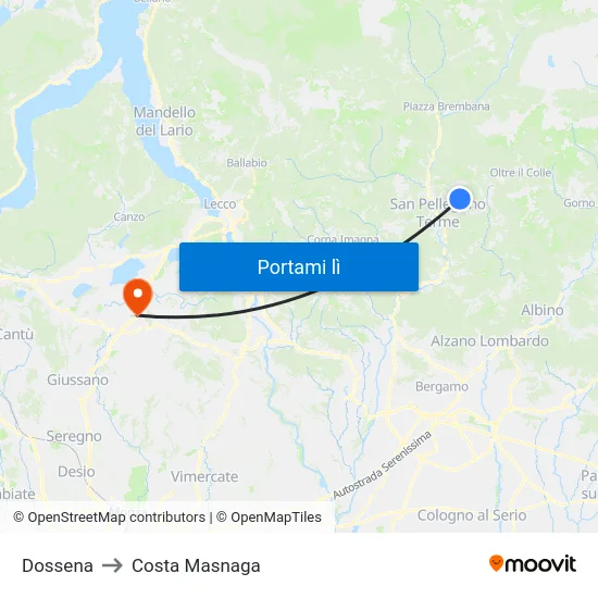 Dossena to Costa Masnaga map