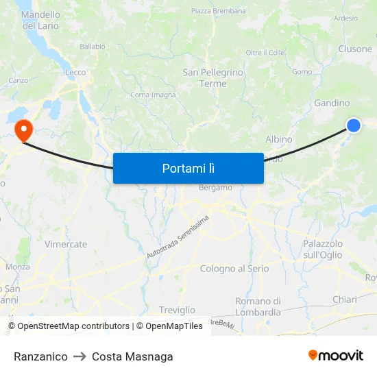 Ranzanico to Costa Masnaga map