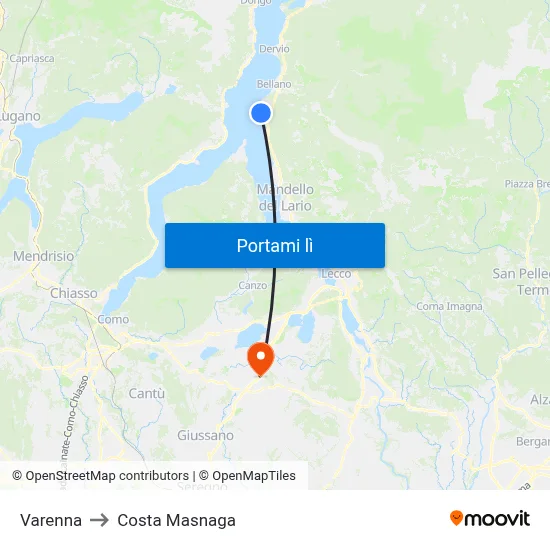 Varenna to Costa Masnaga map