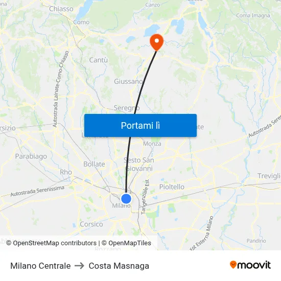 Milano Centrale to Costa Masnaga map