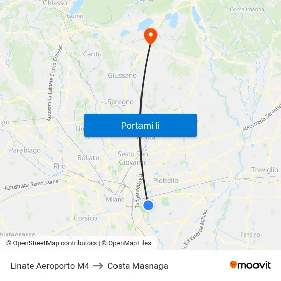 Linate Aeroporto M4 to Costa Masnaga map