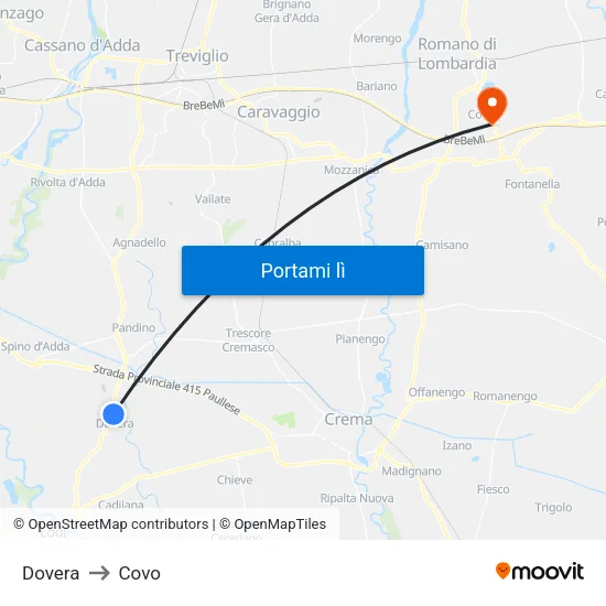 Dovera to Covo map