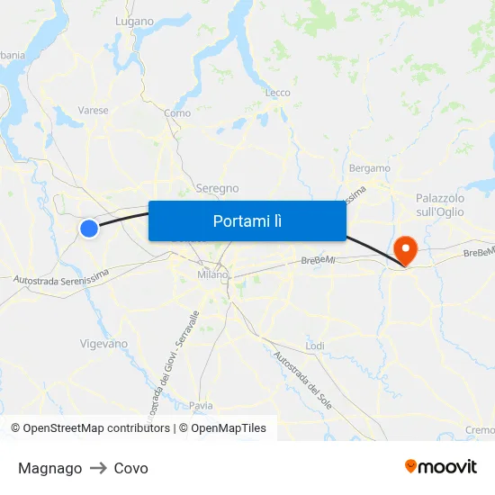 Magnago to Covo map