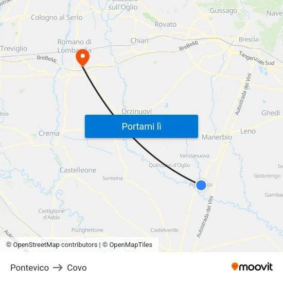 Pontevico to Covo map
