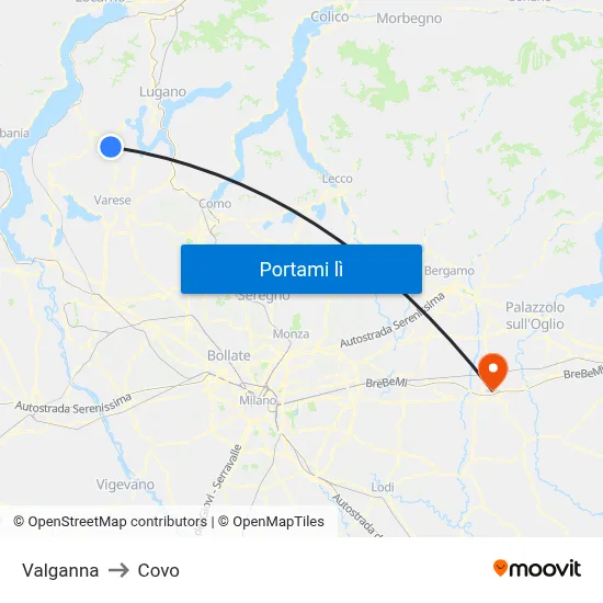 Valganna to Covo map