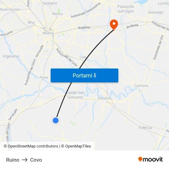 Ruino to Covo map