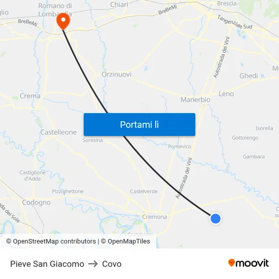 Pieve San Giacomo to Covo map