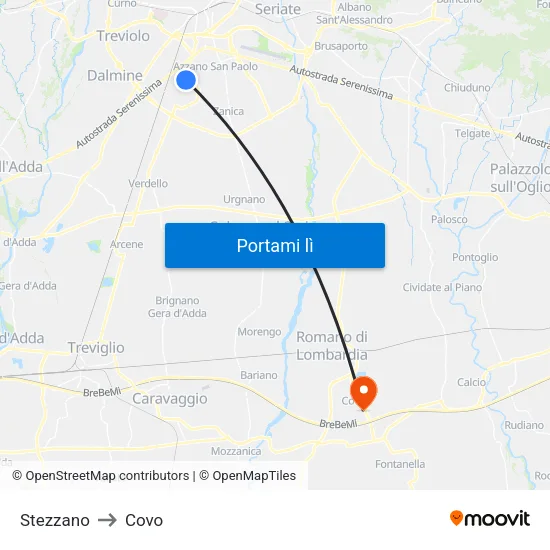 Stezzano to Covo map