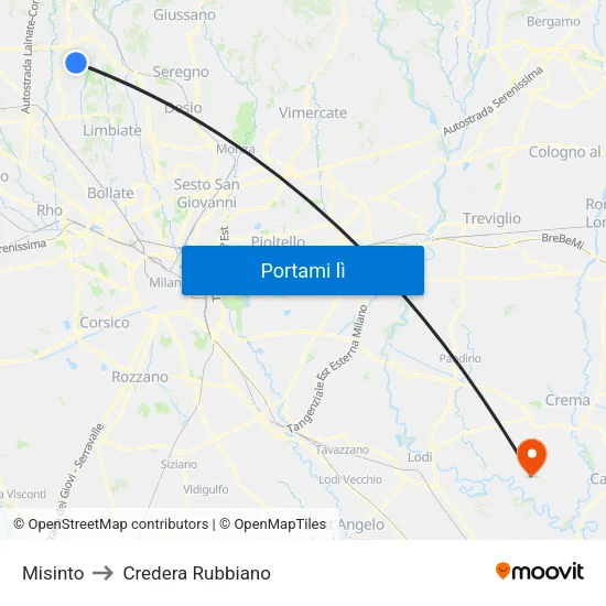 Misinto to Credera Rubbiano map