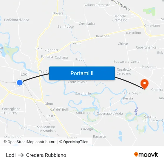 Lodi to Credera Rubbiano map