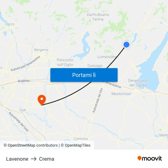 Lavenone to Crema map