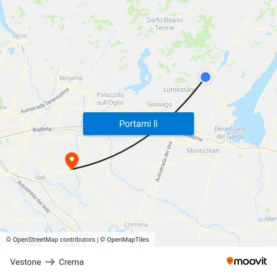 Vestone to Crema map
