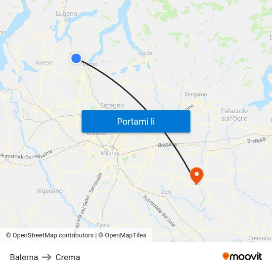 Balerna to Crema map