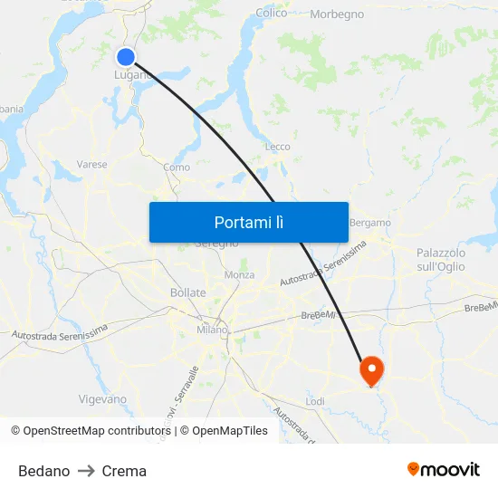 Bedano to Crema map
