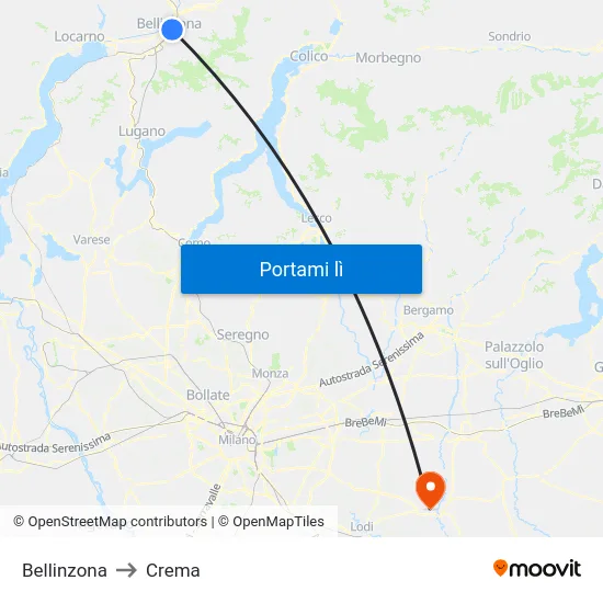 Bellinzona to Crema map
