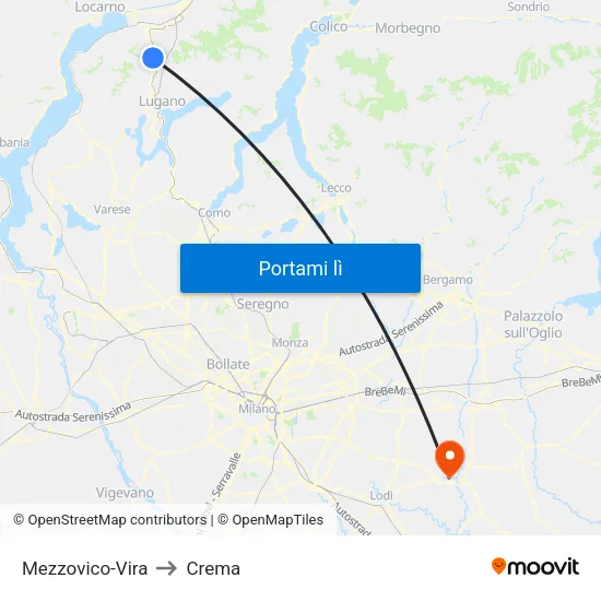 Mezzovico-Vira to Crema map