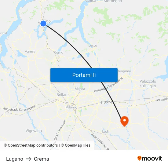 Lugano to Crema map