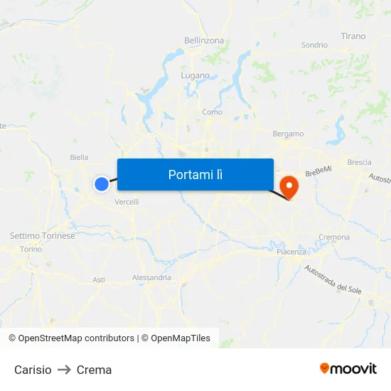 Carisio to Crema map
