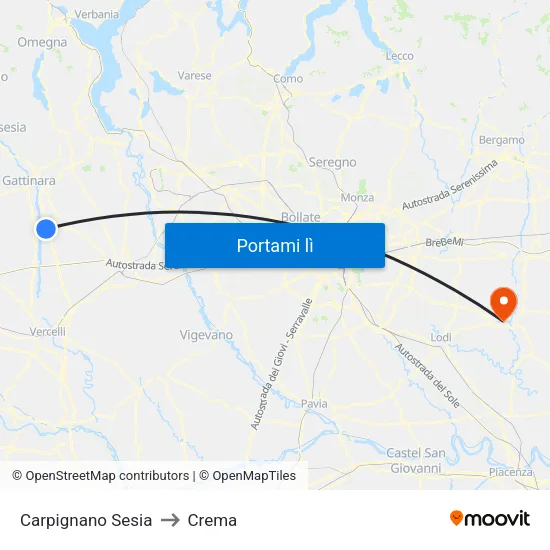 Carpignano Sesia to Crema map