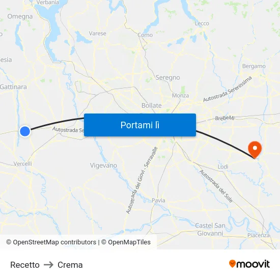 Recetto to Crema map