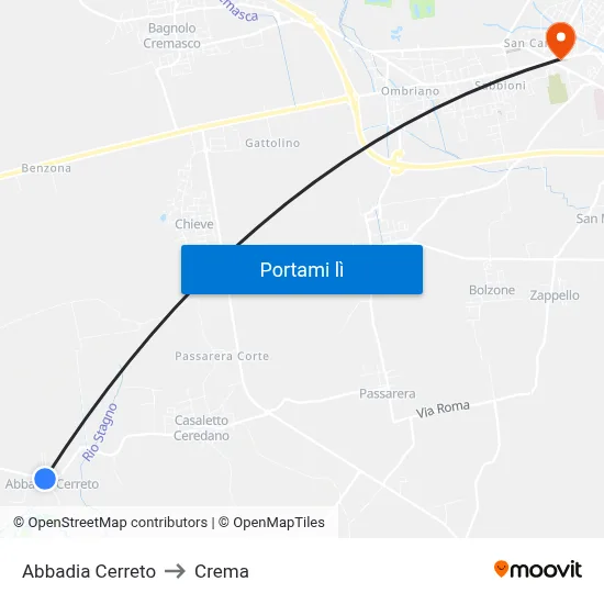 Abbadia Cerreto to Crema map