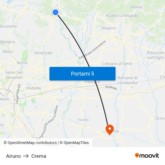 Airuno to Crema map
