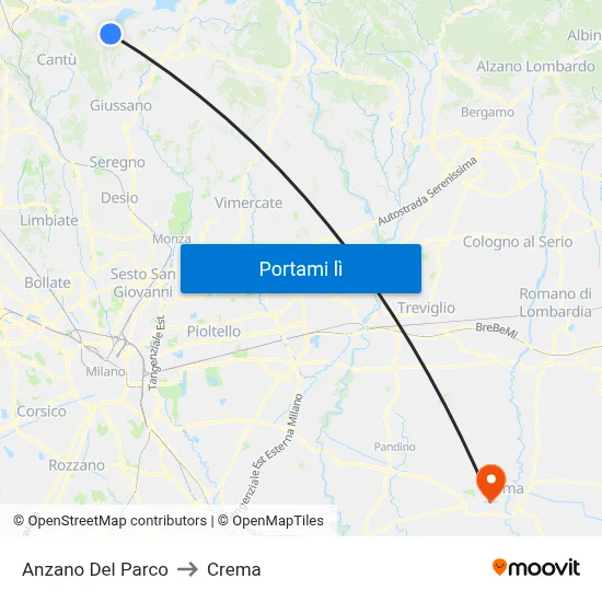 Anzano Del Parco to Crema map