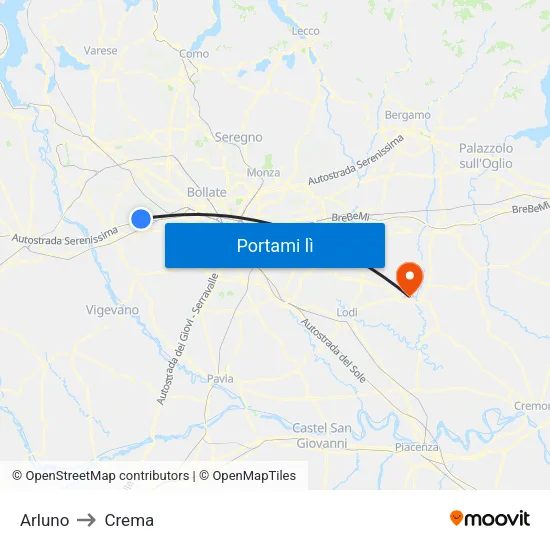 Arluno to Crema map