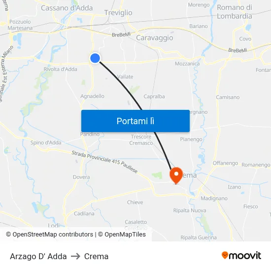 Arzago D' Adda to Crema map