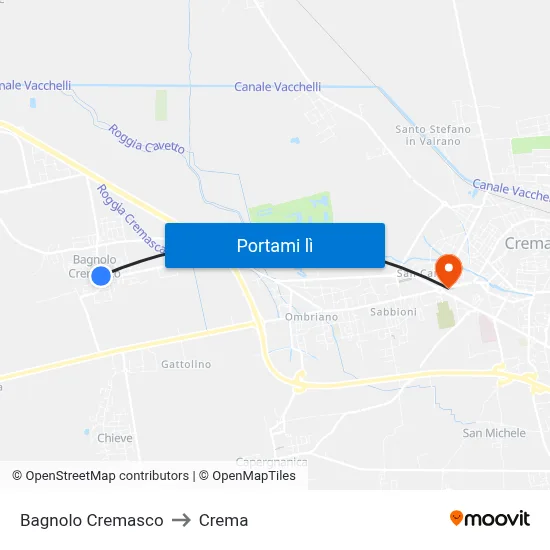 Bagnolo Cremasco to Crema map
