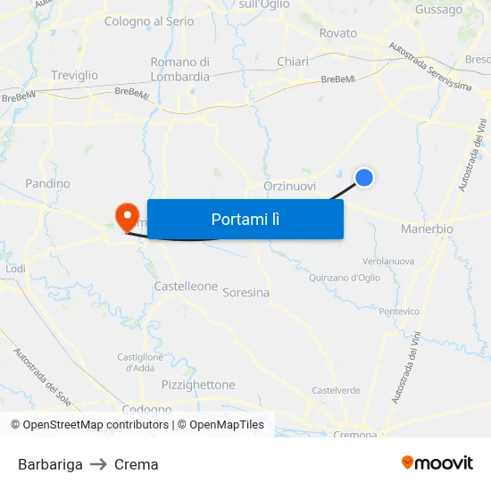 Barbariga to Crema map