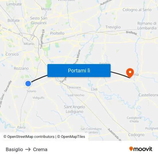 Basiglio to Crema map