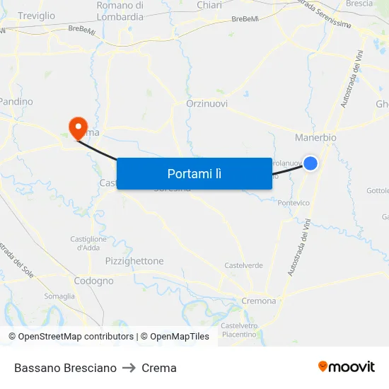 Bassano Bresciano to Crema map