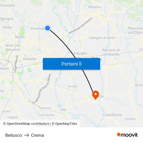 Bellusco to Crema map