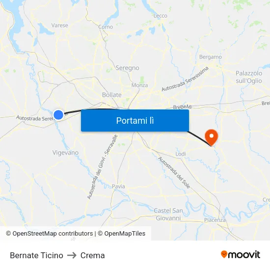 Bernate Ticino to Crema map