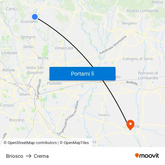 Briosco to Crema map