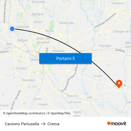 Caronno Pertusella to Crema map