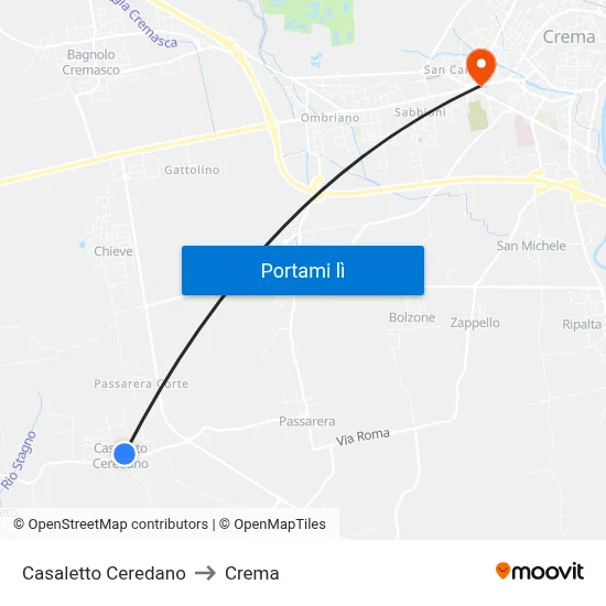 Casaletto Ceredano to Crema map