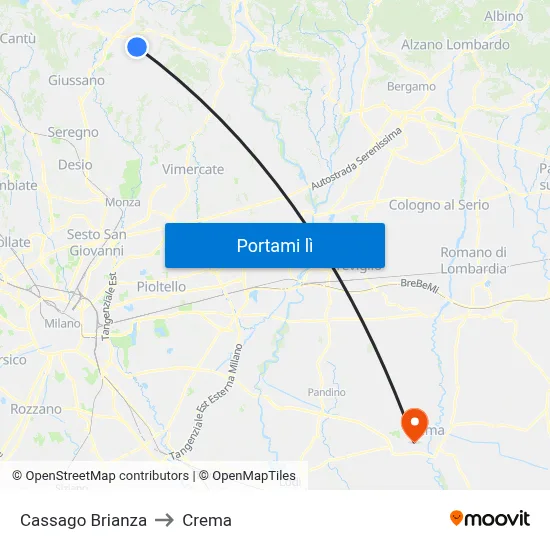 Cassago Brianza to Crema map