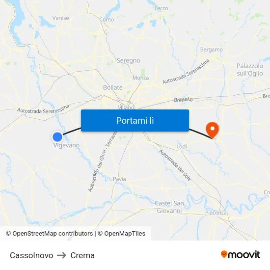 Cassolnovo to Crema map