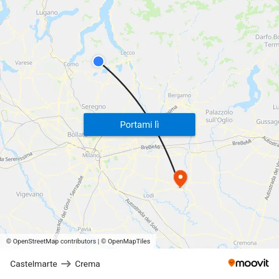 Castelmarte to Crema map