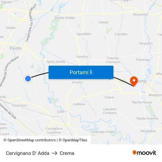 Cervignano D' Adda to Crema map