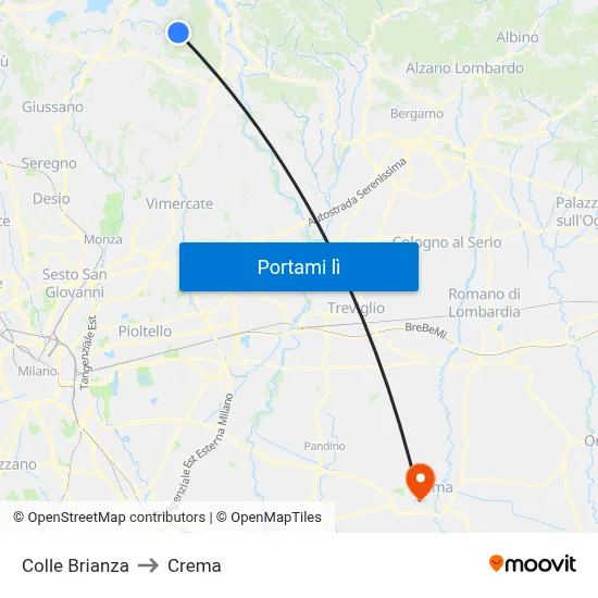 Colle Brianza to Crema map